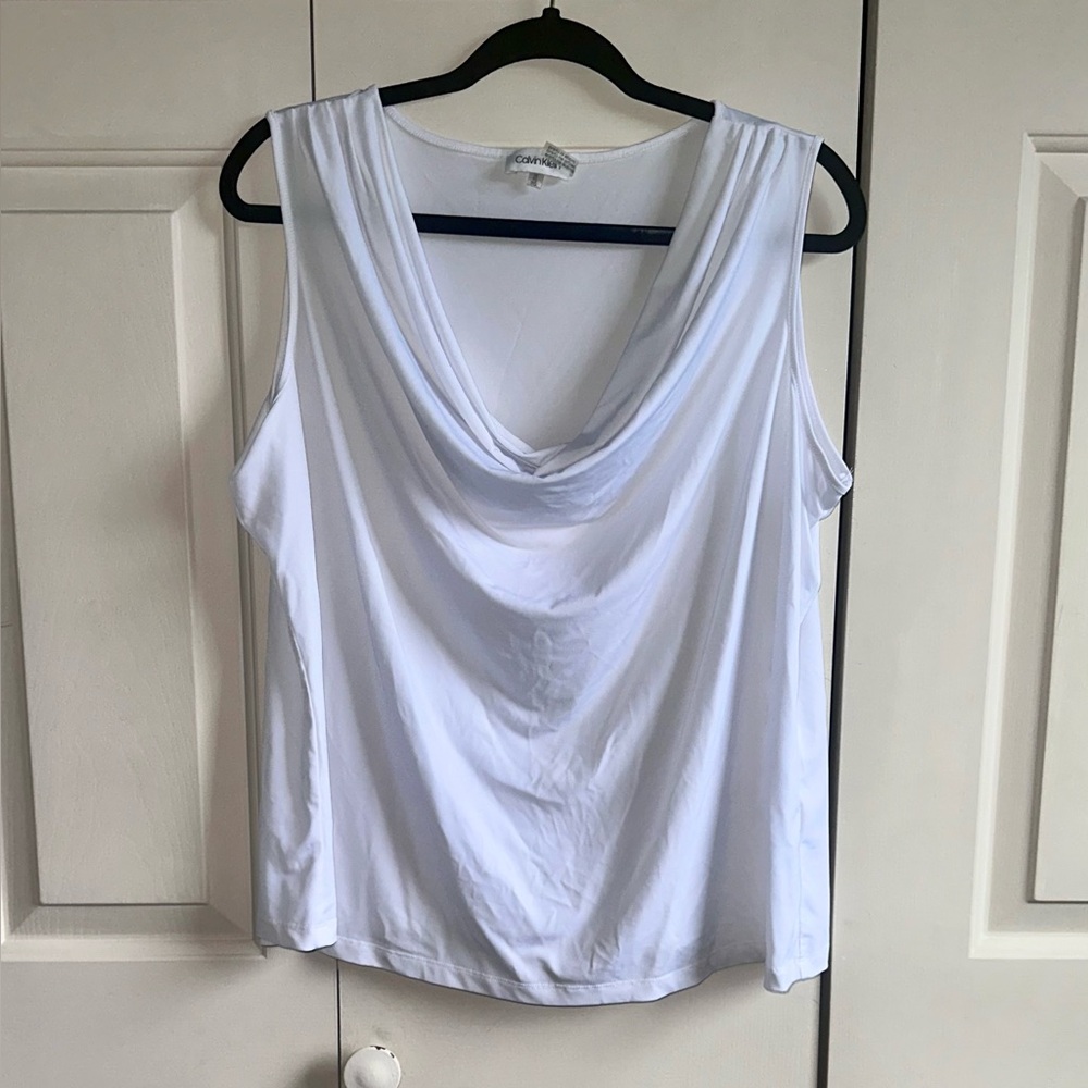 Calvin Klein White Cowl Neck Sleeveless Top/Shell - 1XL